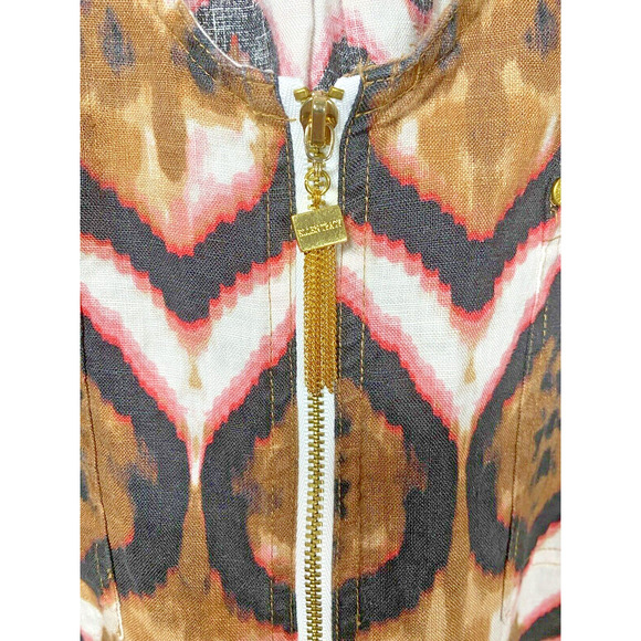 Ellen Tracy Ikat Print Linen Tunic Blouse Rollback Sleeves Pocket Women's XLARGE - Picture 6 of 10